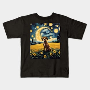 Starry Night Dachshund  Dog , Van Gogh Dachshund Art Kids T-Shirt